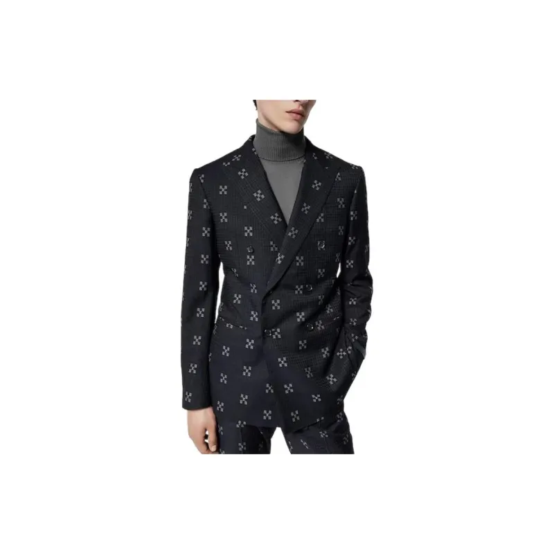 LOUIS VUITTON Double Breasted Wool Pont Neuf Jacket Jackets Coats Men's Marine Blue-4