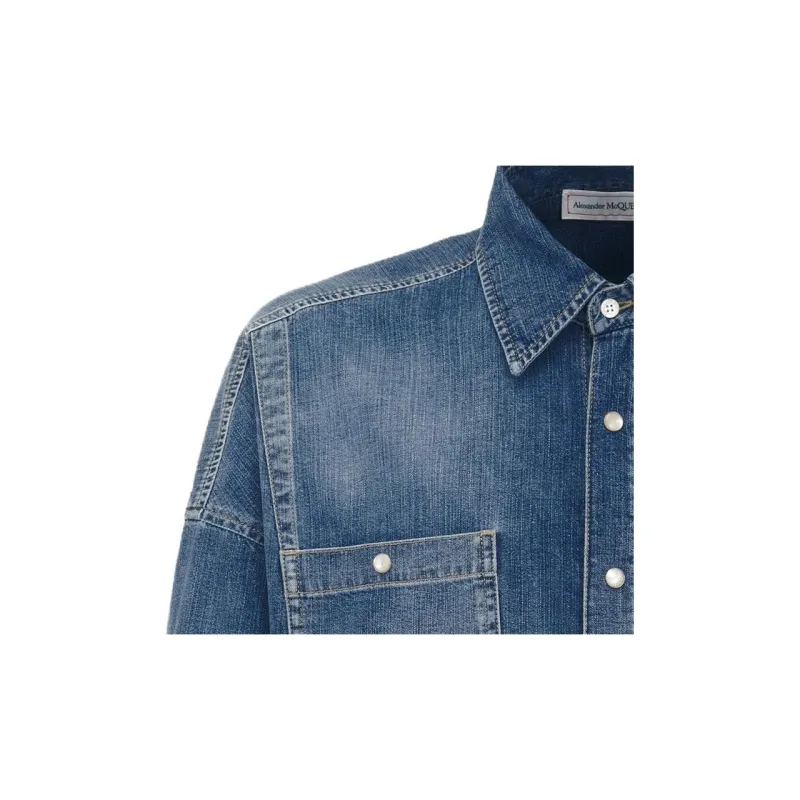 Alexander McQueen Dart Detailed Long Sleeved Denim Shirt-4