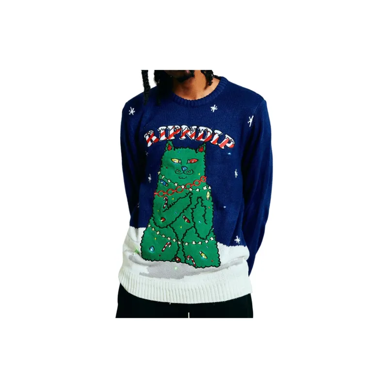 RIPNDIP Litmas Tree Light Up Knit Sweater Sweater Men's Marine Blue-2
