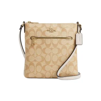 COACH Rowan Coated Canvas With Recycled Leather Shoulder Bag Crossbody Bag Mini Women's Gold & Light Khaki Chalk