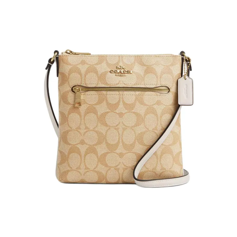 COACH Rowan Coated Canvas With Recycled Leather Shoulder Bag Crossbody Bag Mini Women's Gold & Light Khaki Chalk-0