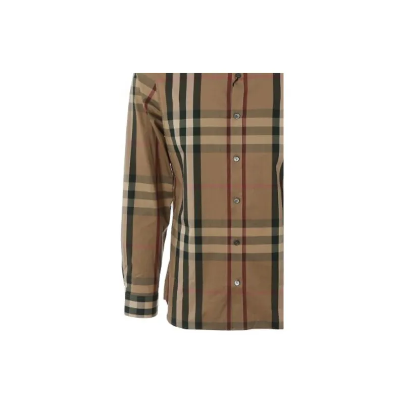 Burberry Check Point Collar Single-Breasted Long Sleeve Shirt Brown-9