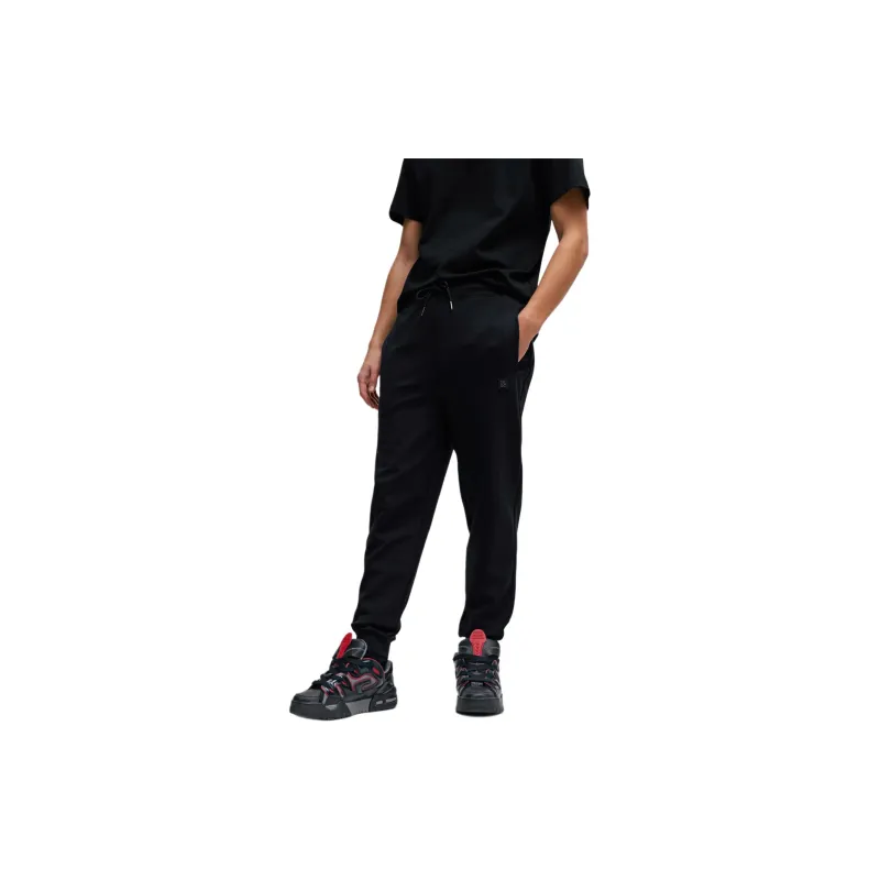 HUGO BOSS SS24 Stretch-Cotton Tracksuit Bottoms With Stacked Logo Casual Pants Men's Black-3