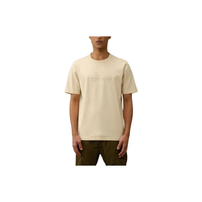 C.P.Company 30/2 Mercerized Jersey Twisted Logo T shirt T Shirt Men's Beige-1
