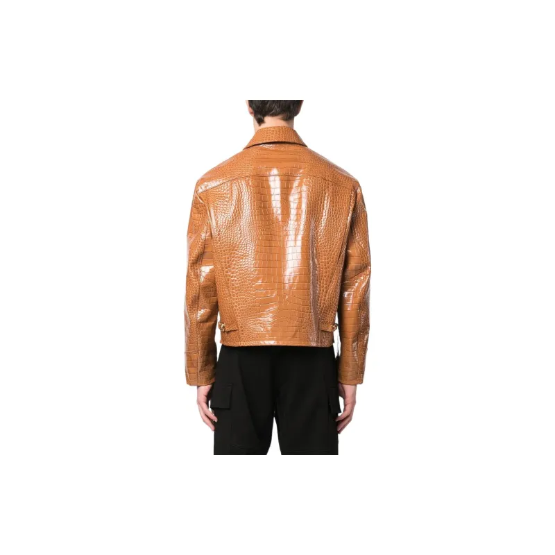 VERSACE Leather Jackets Men Khaki-2