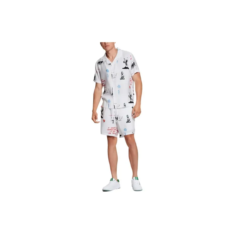 GUESS Graffiti Sandwashed Woven Shorts Casual Shorts Men's White-3