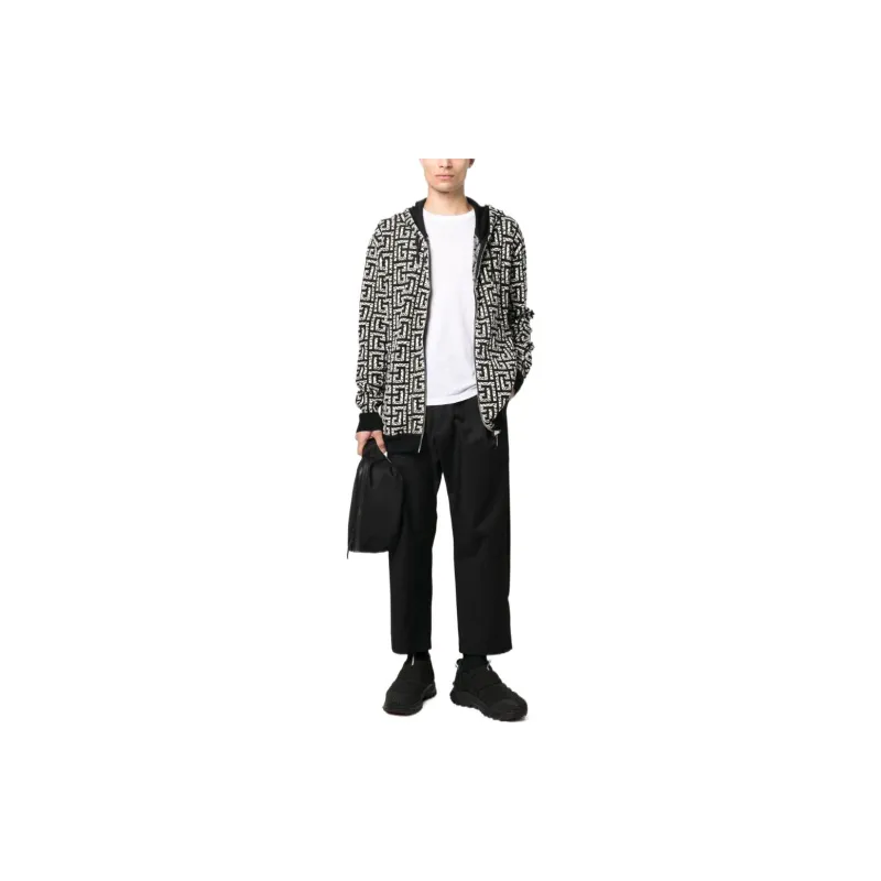 BALMAIN Monogram Intarsia knit Zipped Hoodie-1