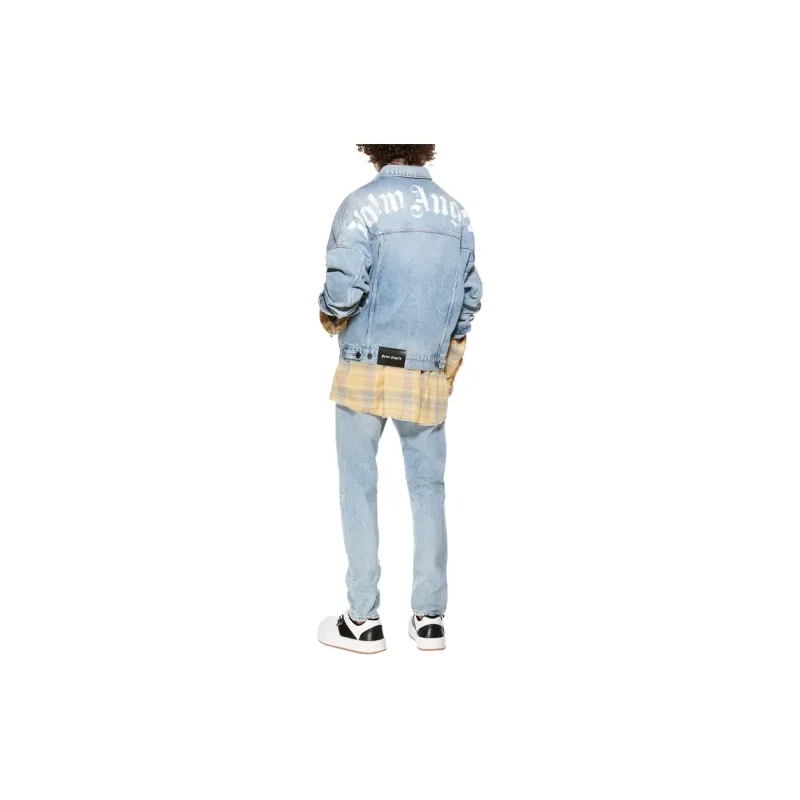 PALM ANGELS Logo Over Button up Denim Jacket-5