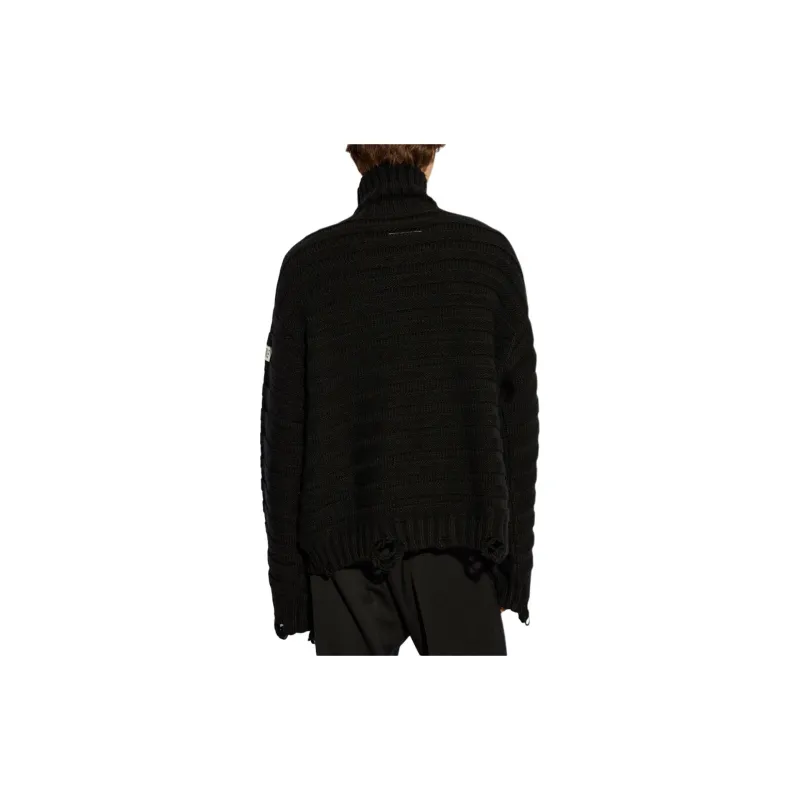 MM6 Maison Margiela High Neck Drop Shoulder Distressed Jumper-2