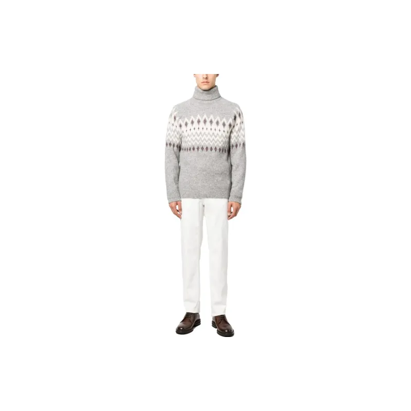 Brunello Cucinelli High Neck Patterned Intarsia Knit Sweater-1