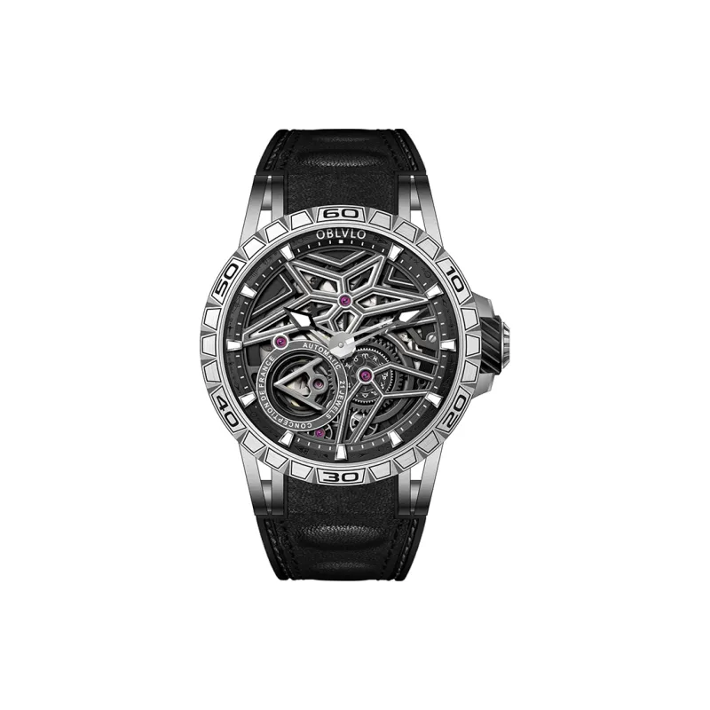 OBLVLO Automatic Mechanical Movement Watch Men's Watches Black Dial-0