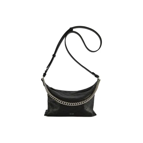 ELLE Top Grain Cow Leather Kite Bag Pillow Bag Hobo Bag Shoulder Bag Crossbody Bag Handbag Small Size Women's Black