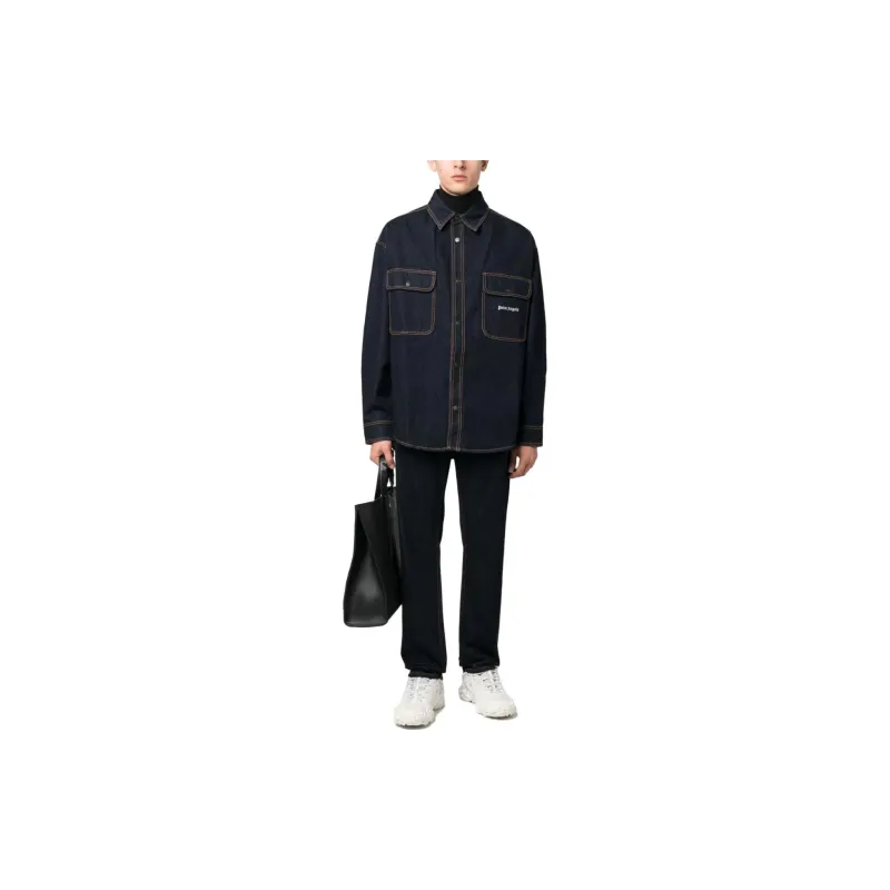PALM ANGELS Logo Embroidered Denim Shirt-1