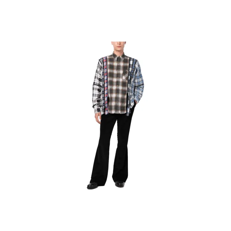 Needles Flannel Shirt 7 Cuts Zipped Wide Reflection Shirt-1