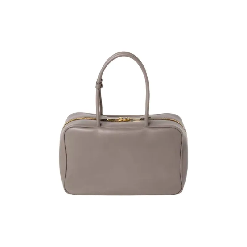 MIU MIU Beau Calfskin Bowling Bag Shoulder Bag Handbag Women's Mud Gray-1