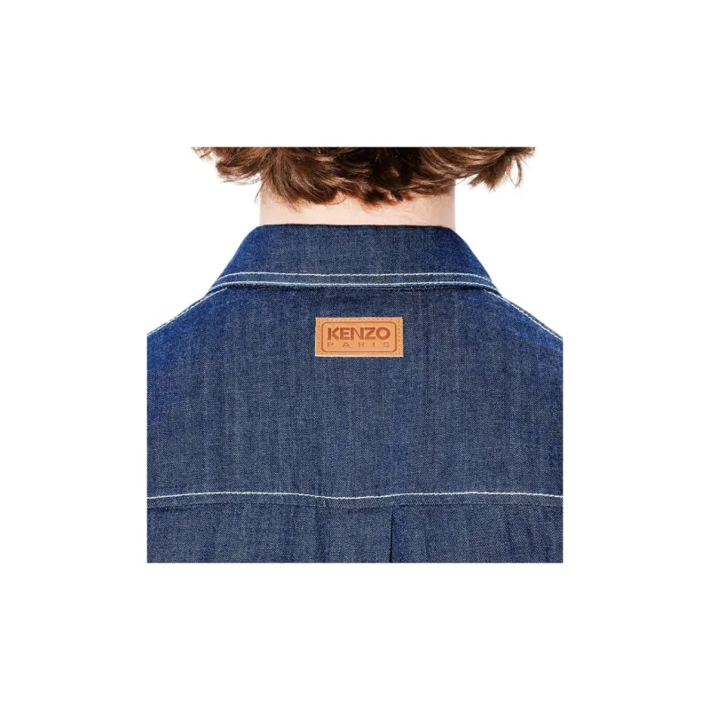 KENZO Logo Embroidered Buttoned Denim Shirt-7