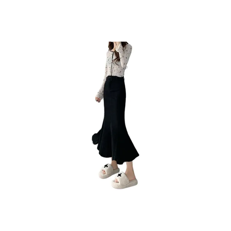 Concubine Zhu Denim Long Skirt Women's Black-2