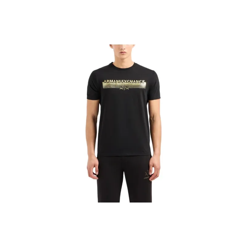 ARMANI EXCHANGEAE Letter Logo Print Crew Neck Short Sleeved T Shirt T Shirt Men's Black-1