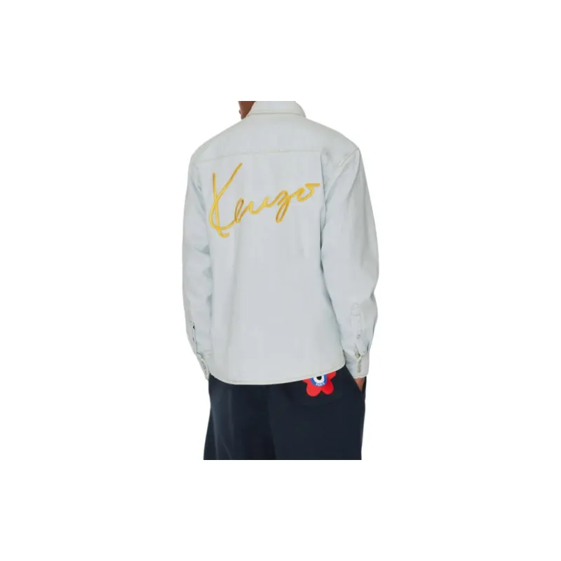 KENZO Logo Embroidered Denim Shirt-4