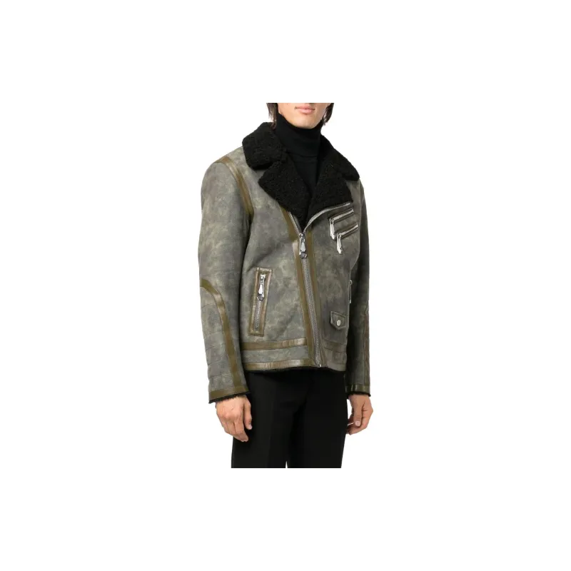 PHILIPP PLEIN Leather Jackets Men Army Green-5