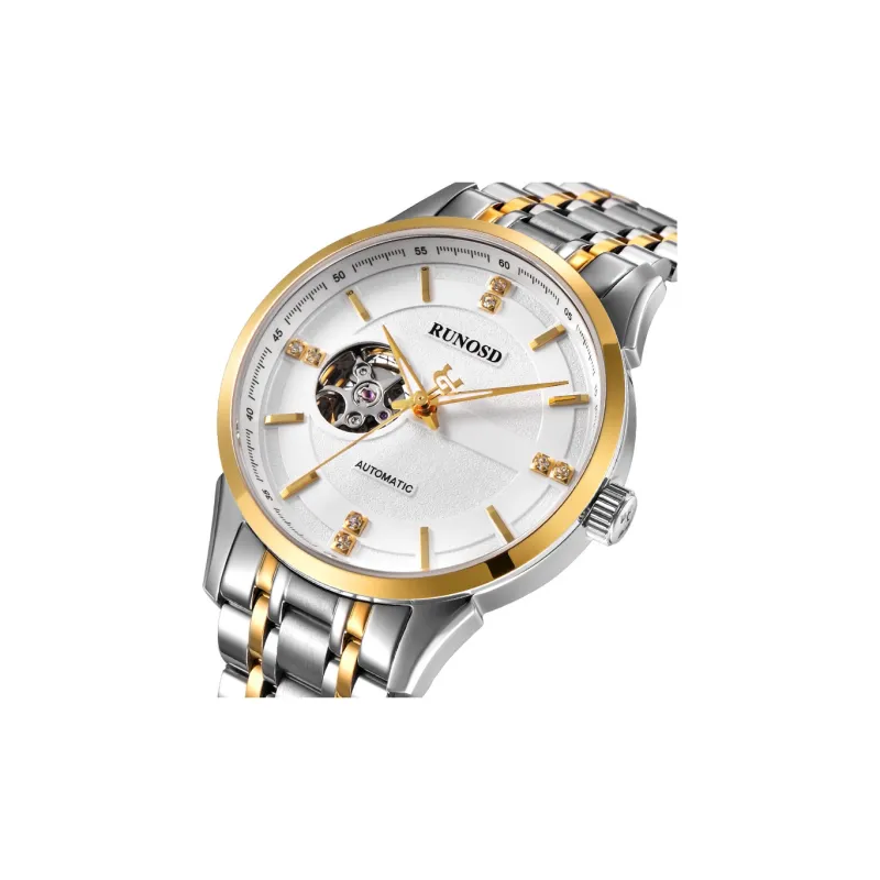 RUNOSD Automatic Mechanical Movement Stainless Steel Watchband Watch Men's Watches White Dial-1