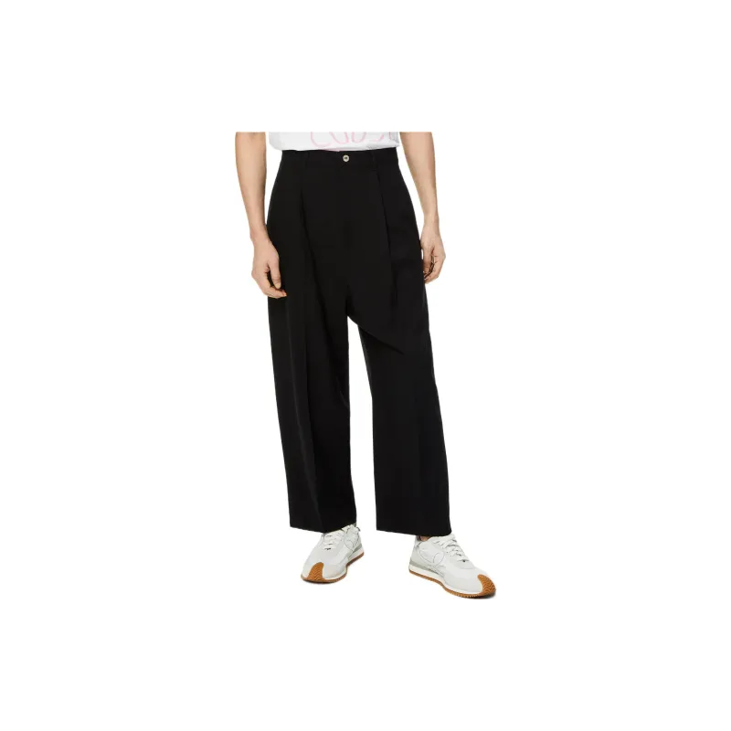 LOEWE Single Pleat Loose Fit Wide Leg Wool Trousers-4