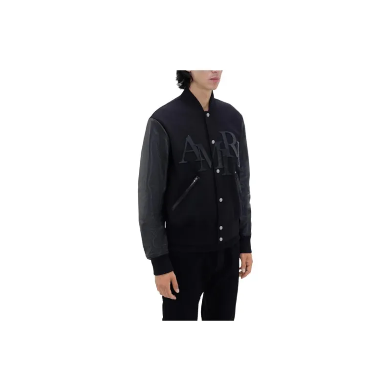AMIRI Staggered Logo Button-Up Varsity Jacket-1