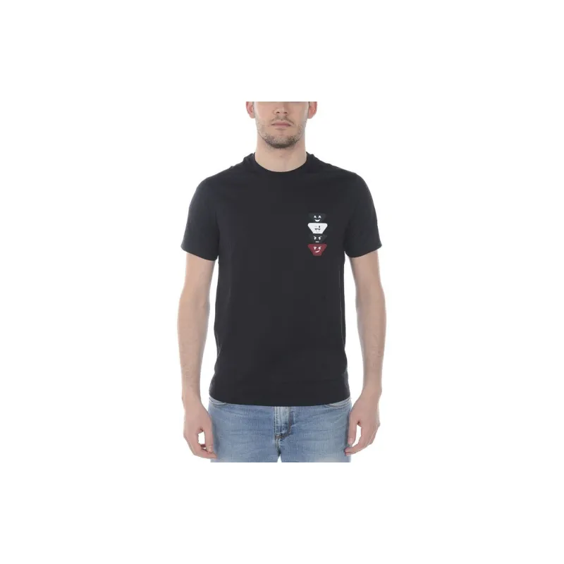 EMPORIO ARMANI Logo Label Solid Color Crew Neck Short Sleeved T Shirt T Shirt Men's Black-3