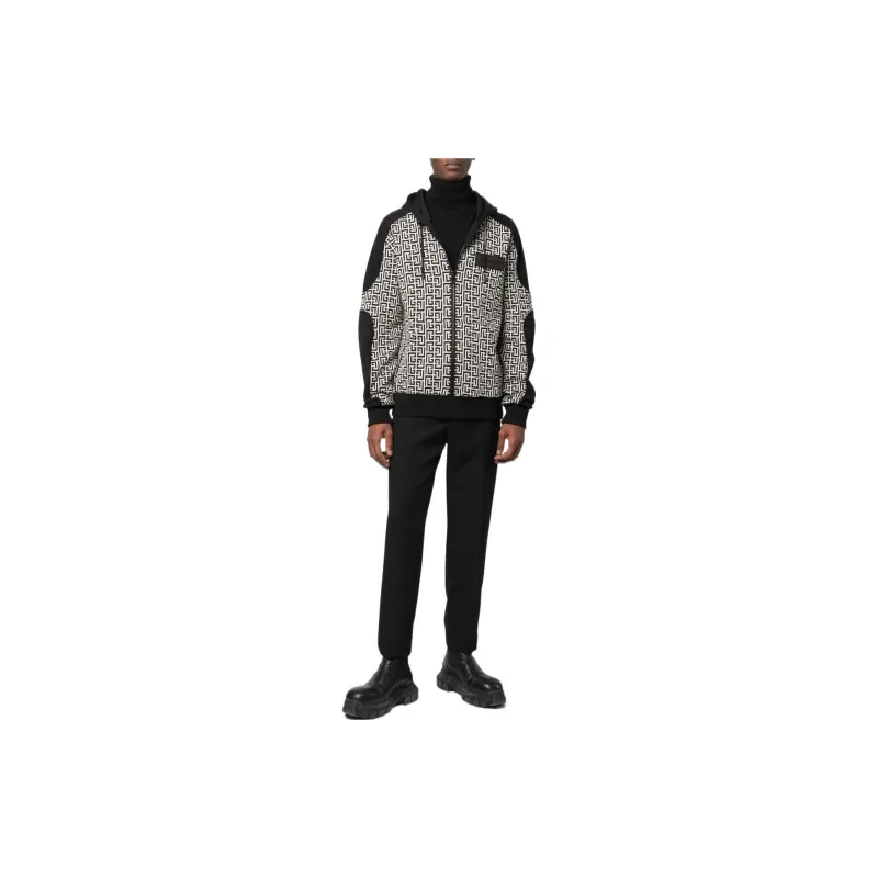 BALMAIN Monogram Printed Drawstring Hoodie-1