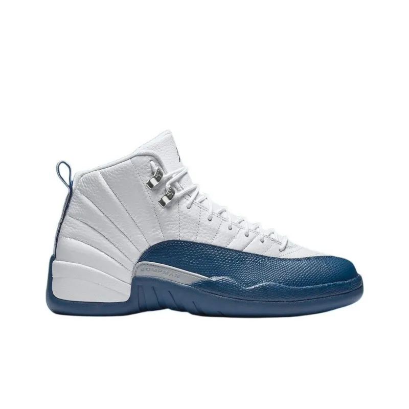 Jordan Air Jordan 12 Anti-Slip Wear-Resistant High-Top Vintage Basketball Shoes Unisex White Blue-1