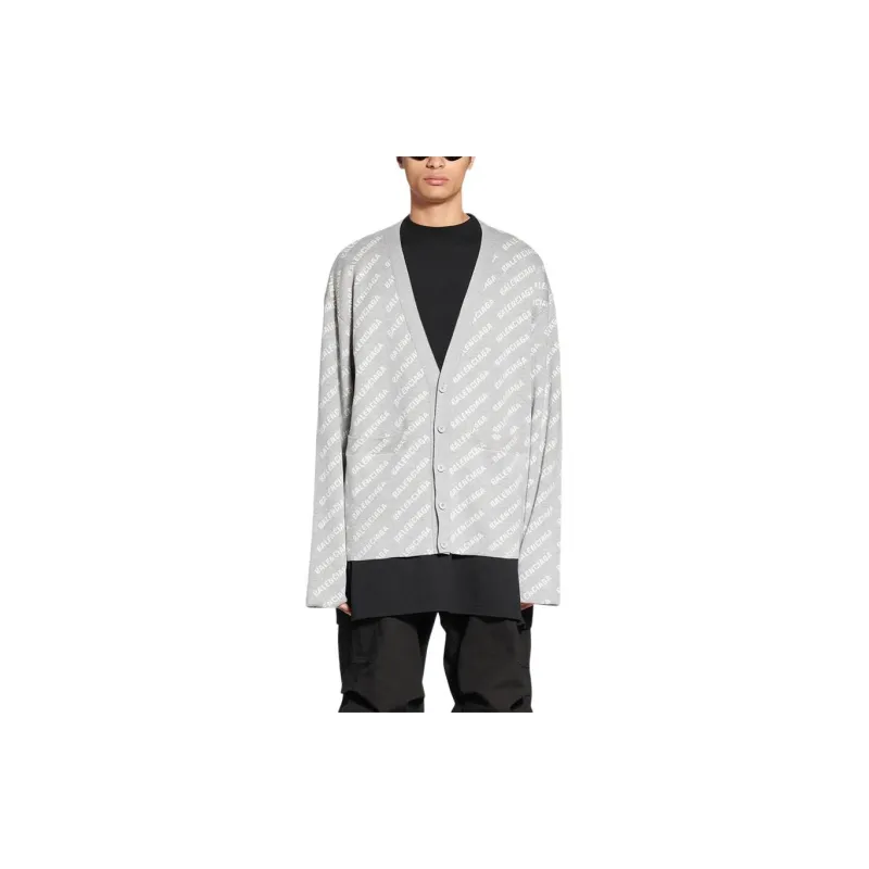 Balenciaga Allover Logo Printed Knit Cardigan-3