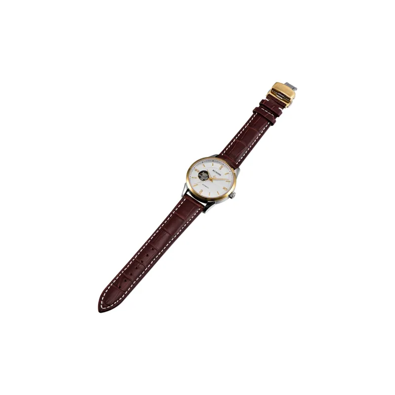 RUNOSD Automatic Mechanical Movement Leather Watch Bands Watch Men's Watches White Dial-5