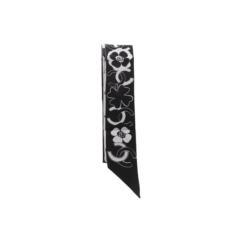 CHANEL Silk Silk Scarves Women's Black/White-1
