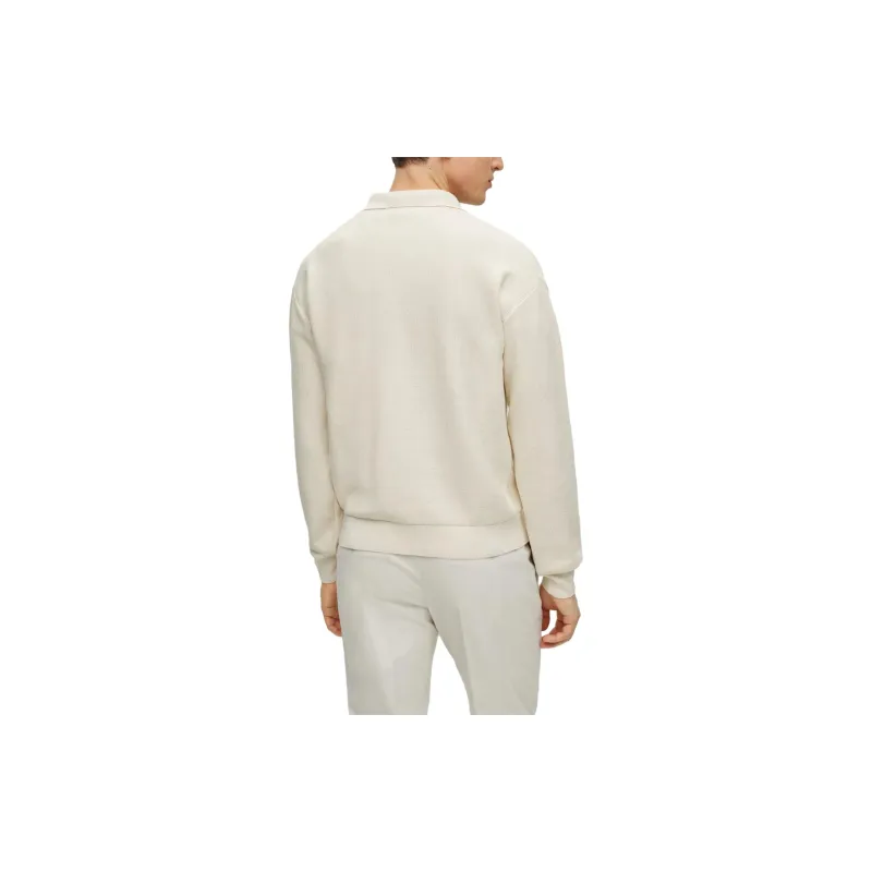 HUGO BOSS FW23 Relaxed-Fit Polo Sweater In Cotton And Silk Sweater Men's Beige-2