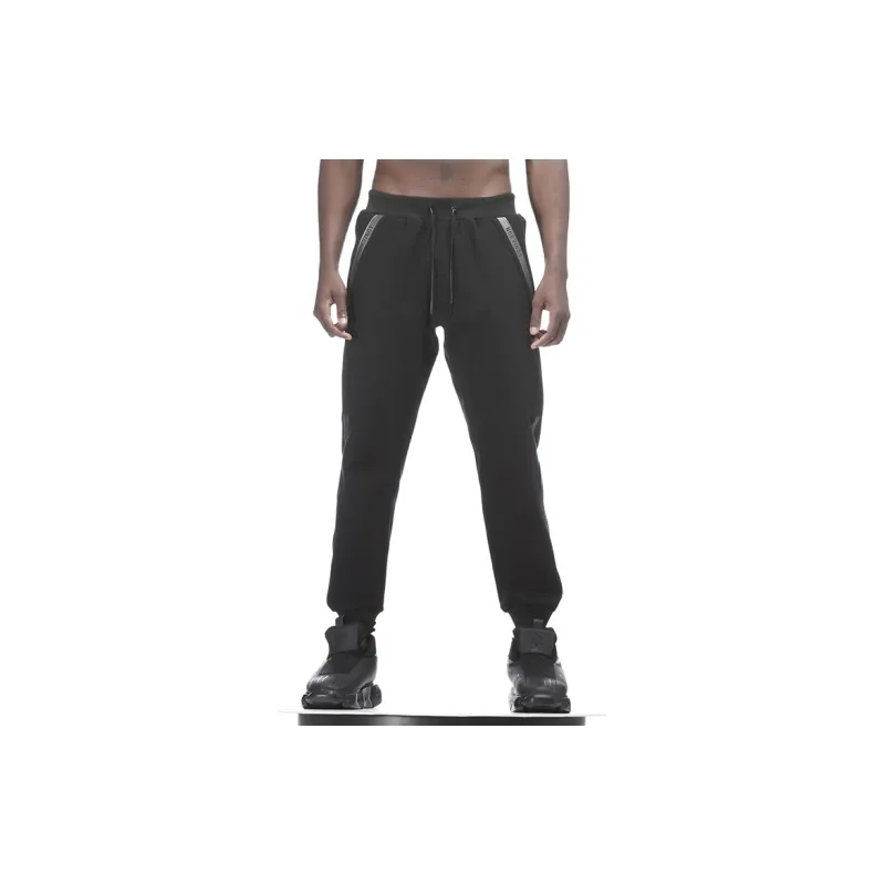 NORVINCY Elastic Cuff Stretch Knitted Sweatpants Unisex Black-3