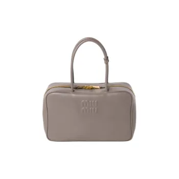 MIU MIU Beau Calfskin Bowling Bag Shoulder Bag Handbag Women's Mud Gray