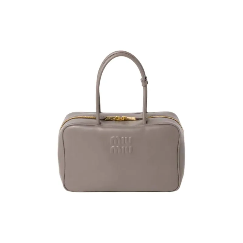 MIU MIU Beau Calfskin Bowling Bag Shoulder Bag Handbag Women's Mud Gray-0