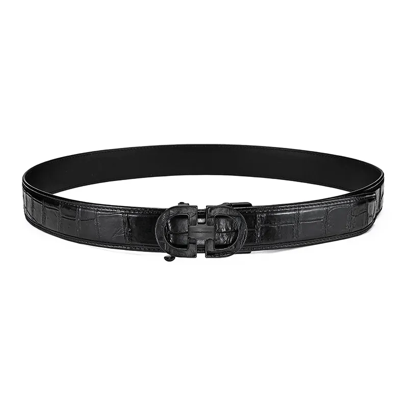 ROBERTA DI CAMERINO Crocodile Leather Belts Men's Black 3.45CM Writing A Greeting Card And Printing Photos-6
