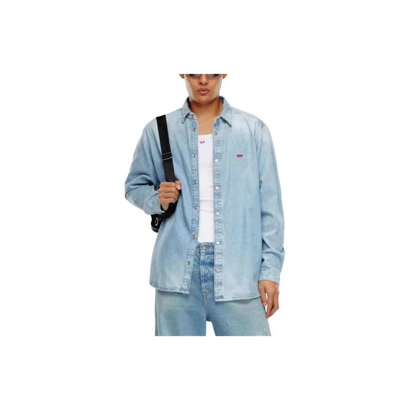 DIESEL Logo Embroidered Long Sleeved Denim Shirt-4