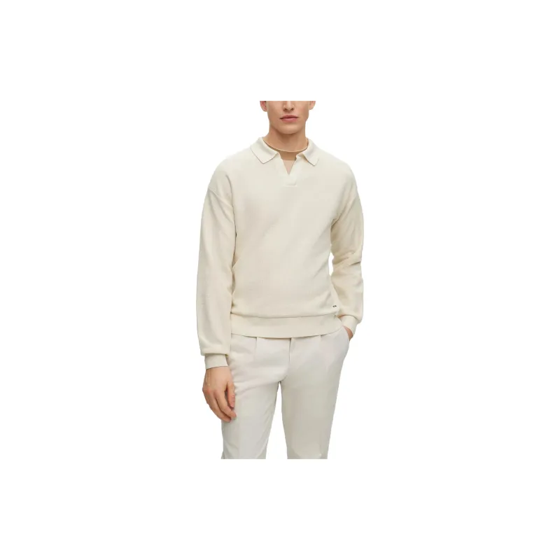 HUGO BOSS FW23 Relaxed-Fit Polo Sweater In Cotton And Silk Sweater Men's Beige-1