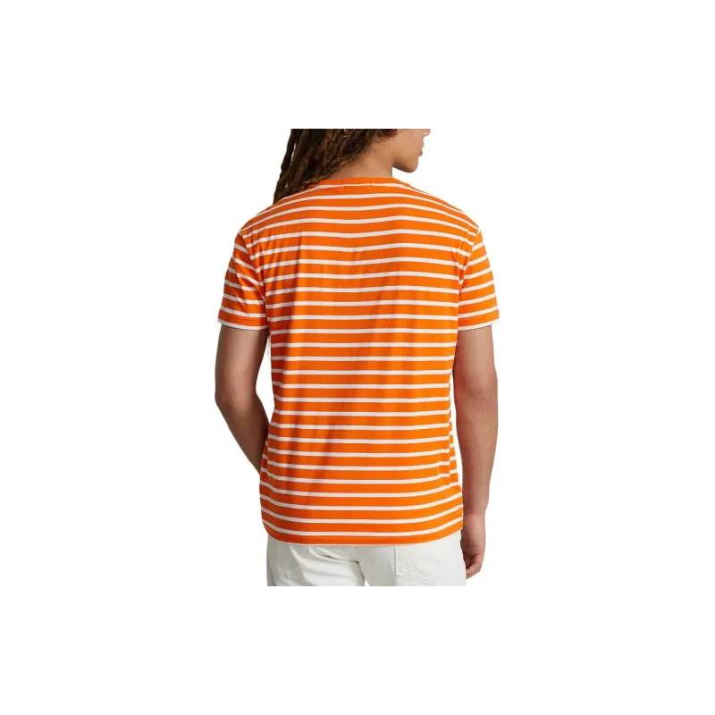 Polo Ralph Lauren Striped Loog Embroidery Crew Neck Pullover Short Sleeved T Shirt Men's Orange-3