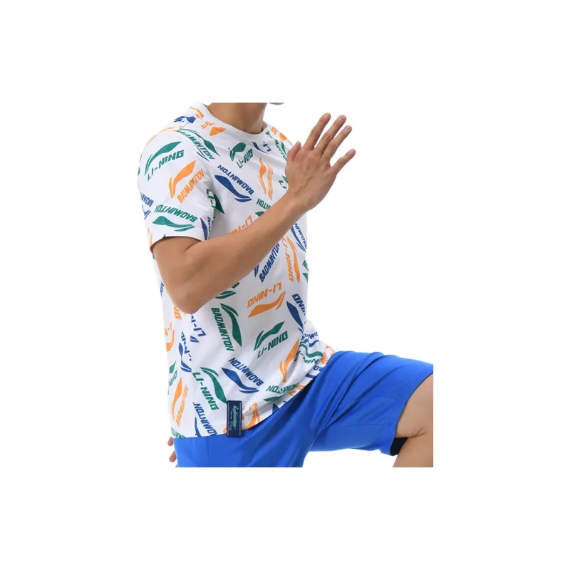 LiNing T-Shirt Men's White Green Blue-3