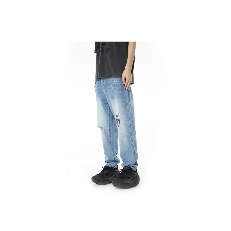 SandKnit Ripped Pants Jeans Unisex Light Blue-5