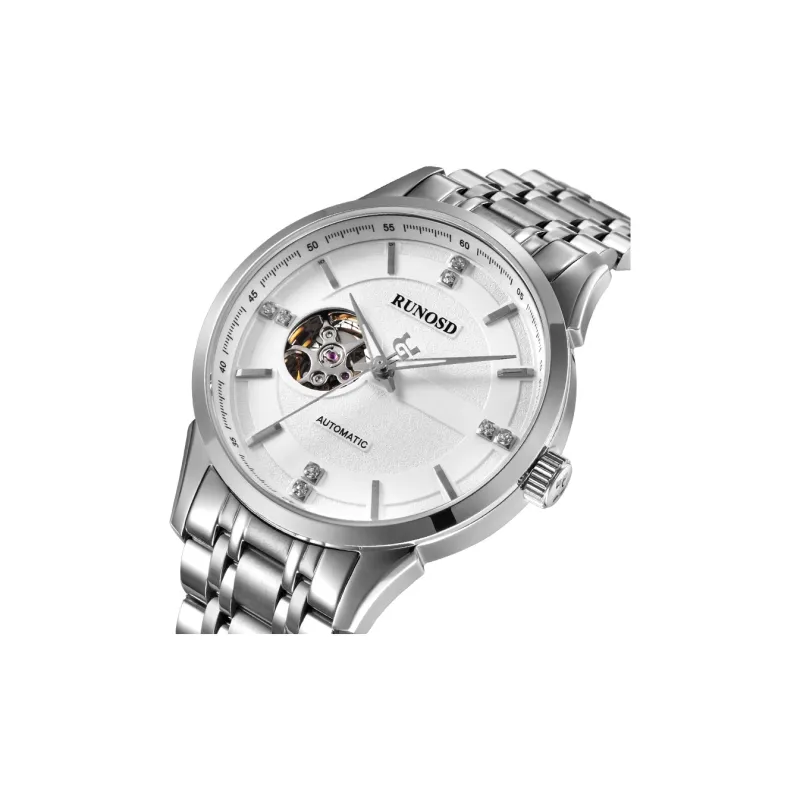RUNOSD Automatic Mechanical Movement Stainless Steel Watchband Watch Men's Watches White Dial-6
