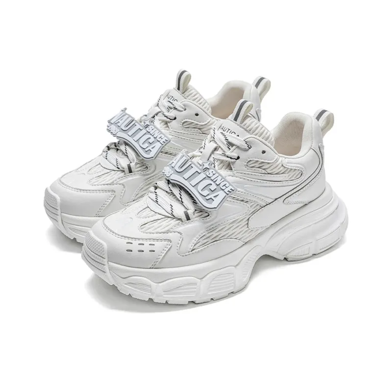 NAUTICA Cushioning Anti-Slip Wear-Resistant Breathable Height Increasing Low-Top Chunky Sneakers Unisex Silver-6