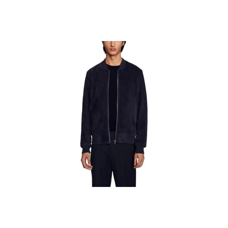 Sandro Suede Leather Jacket Jackets Coats Men's Black-4