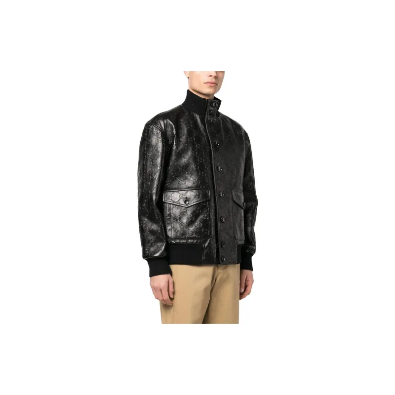 GUCCI Leather Jackets Men Black-3