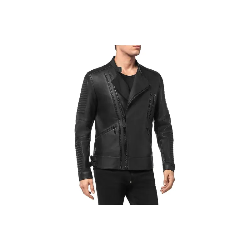 PHILIPP PLEIN Long Sleeved Leather Jacket Men's Black-1