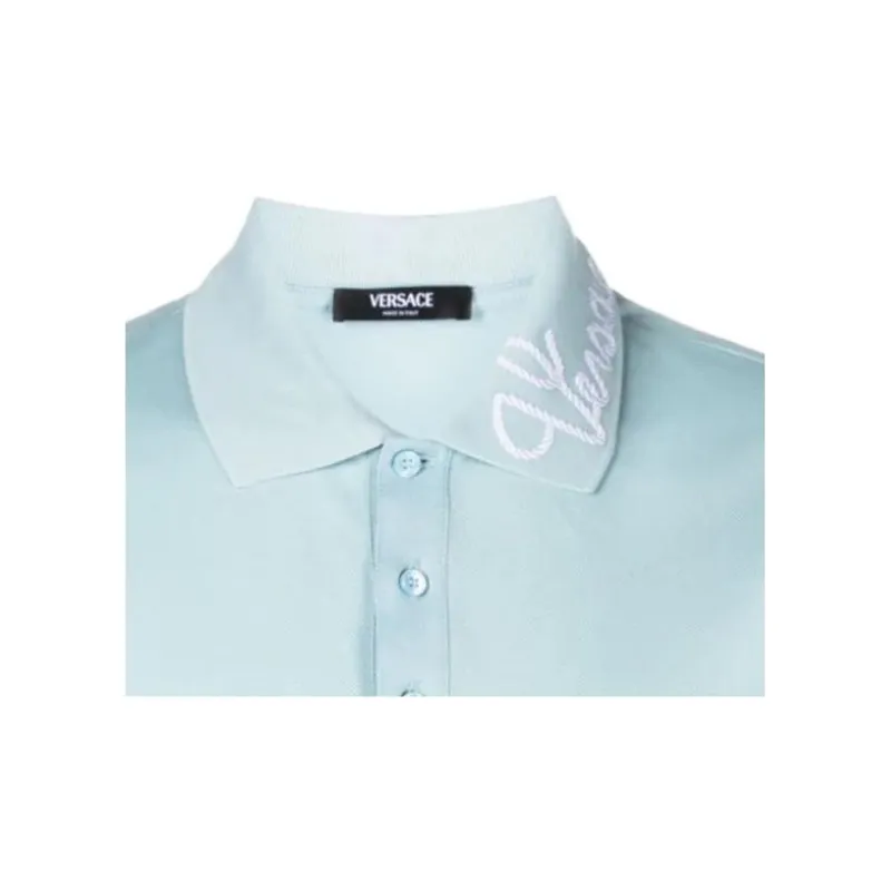 VERSACE Logo embroidered Cotton Polo Shirt-1