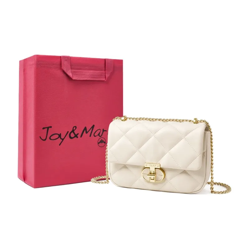 Joy&Mario Cow Leather Diamond Pattern Small Square Bag Shoulder Bag Shoulder Bag Regular Women's Classic Black/Ecru-5